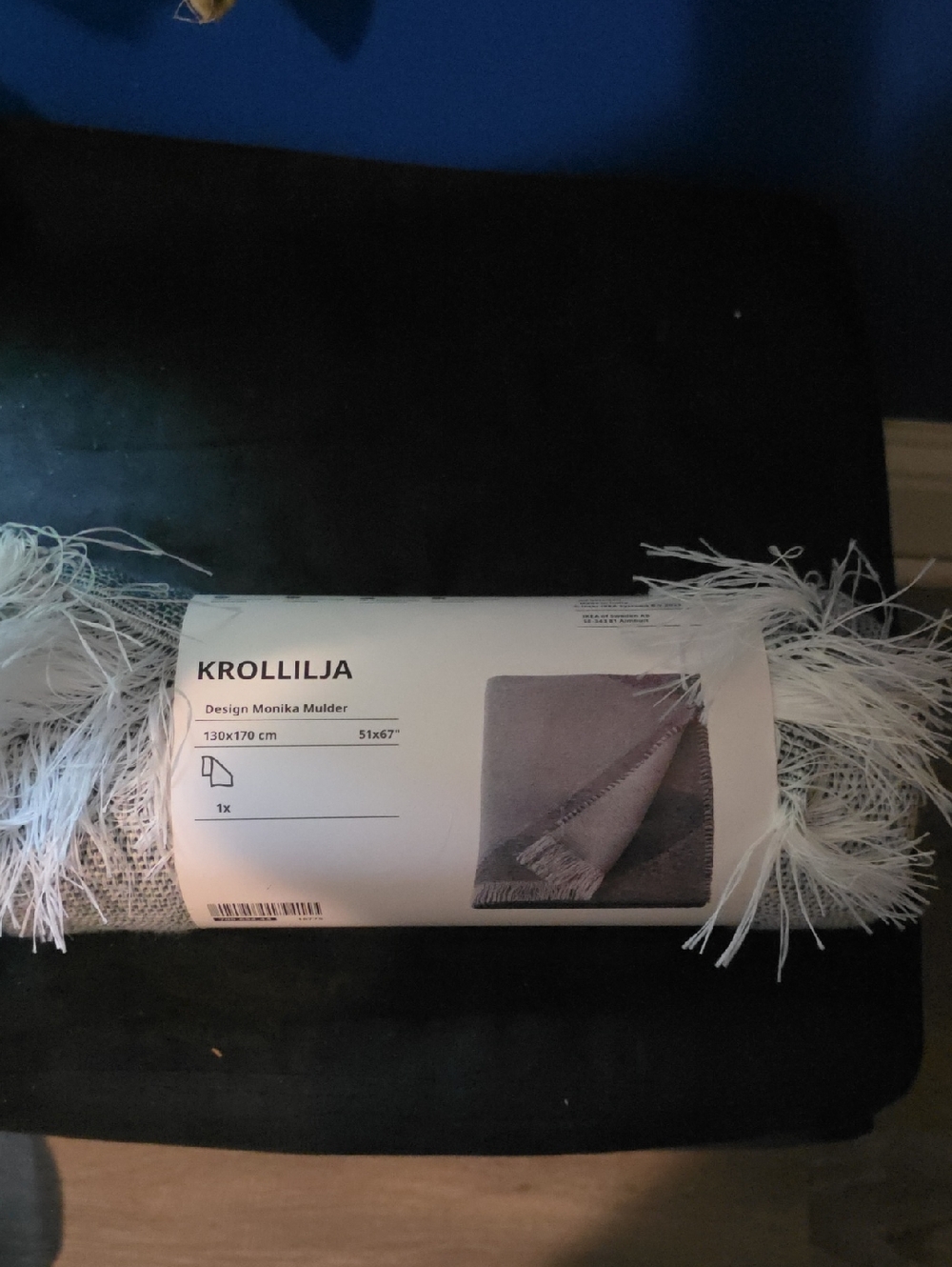 IKEA KROLLILJA Fringe Throw Blanket in Light Gray and White